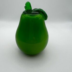 Vintage Fruit hand blown glass pear murano glass style green pear fruit decor